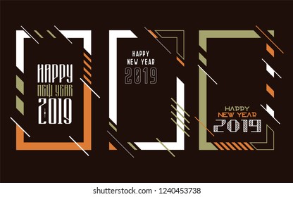 Vector vertical background frame for text Modern Art graphics for hipsters. Happy New Year 2019 design elements for design of gift cards, brochures, flyers, leaflets, posters