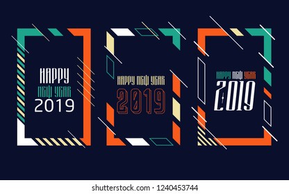 Vector vertical background frame for text Modern Art graphics for hipsters. Happy New Year 2019 design elements for design of gift cards, brochures, flyers, leaflets, posters