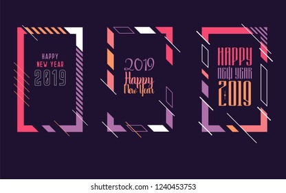Vector vertical background frame for text Modern Art graphics for hipsters. Happy New Year 2019 design elements for design of gift cards, brochures, flyers, leaflets, posters