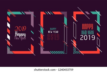 Vector vertical background frame for text Modern Art graphics for hipsters. Happy New Year 2019 design elements for design of gift cards, brochures, flyers, leaflets, posters