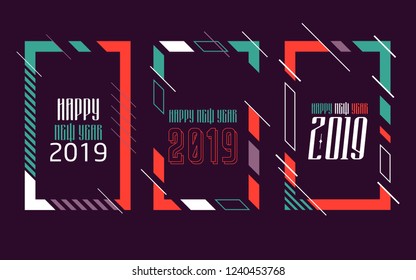Vector vertical background frame for text Modern Art graphics for hipsters. Happy New Year 2019 design elements for design of gift cards, brochures, flyers, leaflets, posters