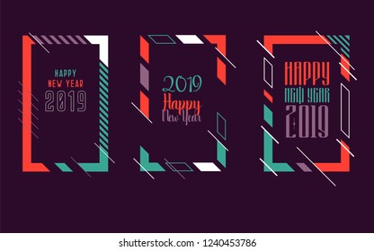 Vector vertical background frame for text Modern Art graphics for hipsters. Happy New Year 2019 design elements for design of gift cards, brochures, flyers, leaflets, posters
