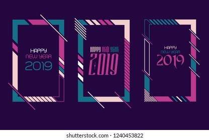 Vector vertical background frame for text Modern Art graphics for hipsters. Happy New Year 2019 design elements for design of gift cards, brochures, flyers, leaflets, posters