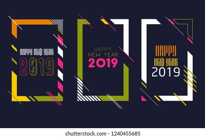 Vector vertical background frame for text Modern Art graphics for hipsters. Happy New Year 2019 design elements for design of gift cards, brochures, flyers, leaflets, posters. Set