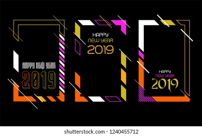 Vector vertical background frame for text Modern Art graphics for hipsters. Happy New Year 2019 design elements for design of gift cards, brochures, flyers, leaflets, posters. Set