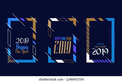 Vector vertical background frame for text Modern Art graphics for hipsters. Happy New Year 2019 design elements for design of gift cards, brochures, flyers, leaflets, posters. Set