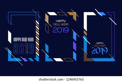 Vector vertical background frame for text Modern Art graphics for hipsters. Happy New Year 2019 design elements for design of gift cards, brochures, flyers, leaflets, posters. Set