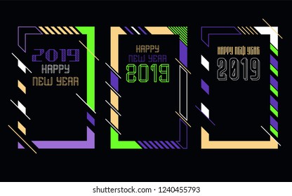 Vector vertical background frame for text Modern Art graphics for hipsters. Happy New Year 2019 design elements for design of gift cards, brochures, flyers, leaflets, posters. Set
