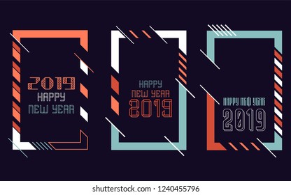Vector vertical background frame for text Modern Art graphics for hipsters. Happy New Year 2019 design elements for design of gift cards, brochures, flyers, leaflets, posters. Set