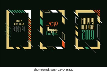 Vector vertical background frame for text Modern Art graphics for hipsters. Happy New Year 2019 design elements for design of gift cards, brochures, flyers, leaflets, posters. Set