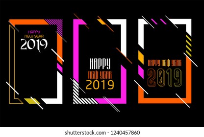 Vector vertical background frame for text Modern Art graphics for hipsters. Happy New Year 2019 design elements for design of gift cards, brochures, flyers, leaflets, posters