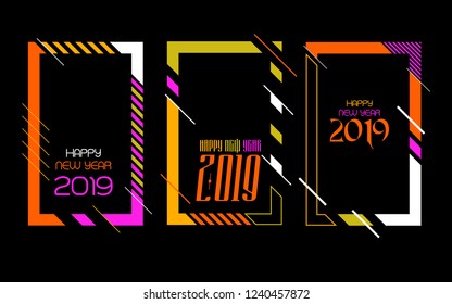 Vector vertical background frame for text Modern Art graphics for hipsters. Happy New Year 2019 design elements for design of gift cards, brochures, flyers, leaflets, posters