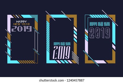 Vector vertical background frame for text Modern Art graphics for hipsters. Happy New Year 2019 design elements for design of gift cards, brochures, flyers, leaflets, posters