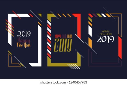 Vector vertical background frame for text Modern Art graphics for hipsters. Happy New Year 2019 design elements for design of gift cards, brochures, flyers, leaflets, posters