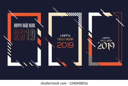 Vector vertical background frame for text Modern Art graphics for hipsters. Happy New Year 2019 design elements for design of gift cards, brochures, flyers, leaflets, posters