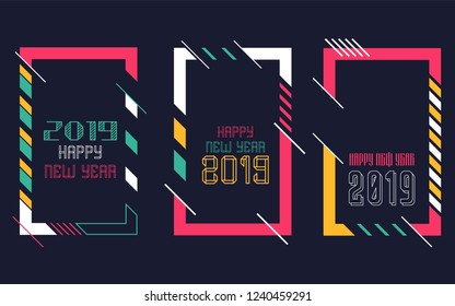 Vector vertical background frame for text Modern Art graphics for hipsters. Happy New Year 2019 design elements for design of gift cards, brochures, flyers, leaflets, posters