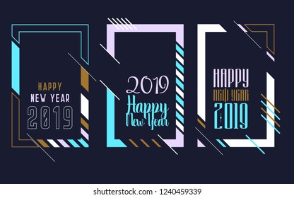 Vector vertical background frame for text Modern Art graphics for hipsters. Happy New Year 2019 design elements for design of gift cards, brochures, flyers, leaflets, posters