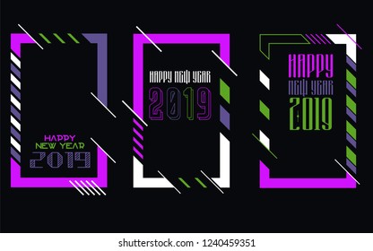 Vector vertical background frame for text Modern Art graphics for hipsters. Happy New Year 2019 design elements for design of gift cards, brochures, flyers, leaflets, posters
