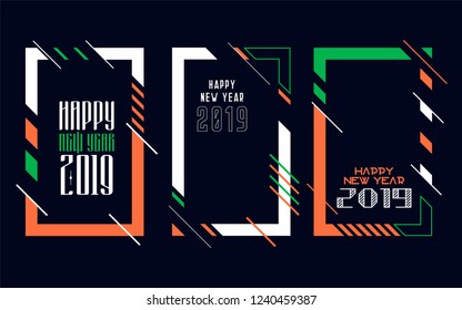 Vector vertical background frame for text Modern Art graphics for hipsters. Happy New Year 2019 design elements for design of gift cards, brochures, flyers, leaflets, posters