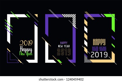 Vector vertical background frame for text Modern Art graphics for hipsters. Happy New Year 2019 design elements for design of gift cards, brochures, flyers, leaflets, posters