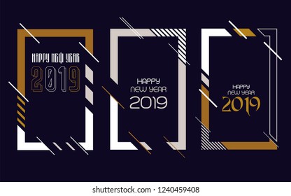 Vector vertical background frame for text Modern Art graphics for hipsters. Happy New Year 2019 design elements for design of gift cards, brochures, flyers, leaflets, posters