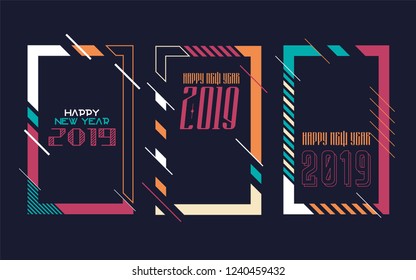 Vector vertical background frame for text Modern Art graphics for hipsters. Happy New Year 2019 design elements for design of gift cards, brochures, flyers, leaflets, posters