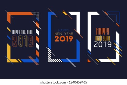 Vector vertical background frame for text Modern Art graphics for hipsters. Happy New Year 2019 design elements for design of gift cards, brochures, flyers, leaflets, posters