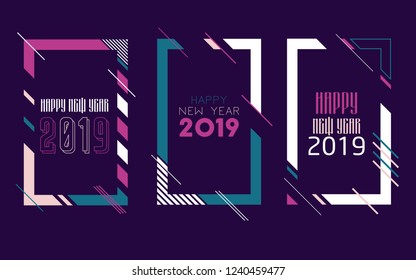 Vector vertical background frame for text Modern Art graphics for hipsters. Happy New Year 2019 design elements for design of gift cards, brochures, flyers, leaflets, posters