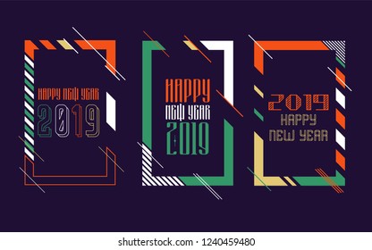Vector vertical background frame for text Modern Art graphics for hipsters. Happy New Year 2019 design elements for design of gift cards, brochures, flyers, leaflets, posters