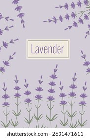 Plano de fundo vertical vetorial com hastes lilás sobre um plano de fundo roxo. Ilustração para marca, publicidade, etiquetas.