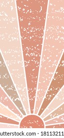 Vector vertical background with sun and shining rays, sunburst. Grunge, scratched texture. Retro style backdrop