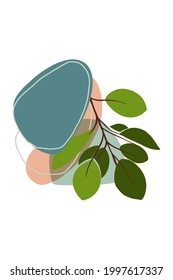 Vector vertical banner with abstract art and hand-drawn  shapes leaves of ficus. Good for wall art or cover print in boho style.