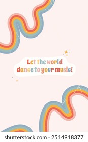 Vector vertical banner with copy space for text - design and shape elements for abstract background and modern art - groovy hippie vibe with rainbow waves.