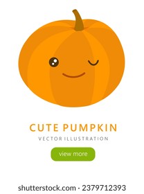 Vector vertical banner with cute pumpkin. text and button.