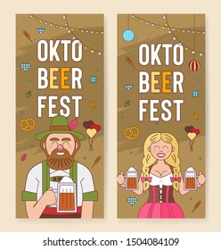 Vector vertical banner design template to Oktoberfest festival. Backdrop for poster, banner, business flyer, invite ticket