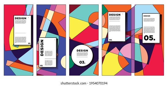 Vector vertical banner design template with colorful abstract geometric background
