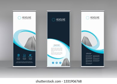 Vector vertical banner. Banner design in three different shape with building illustration. Abstract geometric background. Can use for Cover, Annual Report, Poster, Brochure, Flyer