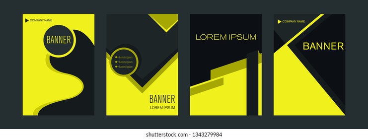 Vector vertical banner. Banner design in three different color with building illustration. Abstract geometric background. Can use for Cover, Annual Report, Poster, Brochure, Flyer, Mobile wallpaper.