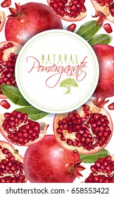 Vector vertical banner with pomegranate fruits on white background.