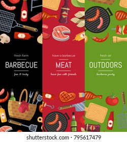 Vector vertical banner poster templates for barbecue or grill cooking illustration