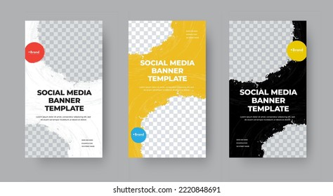 Vector vertical banner template for stories with semicircular grunge elements for photos. Design for mobile devices.