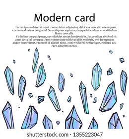 Vector vertical banner with text and crystals. Modern trendy minerals decoration. Design for cosmetics, perfume, beauty care products. Can be used as greeting card, wedding illustration.