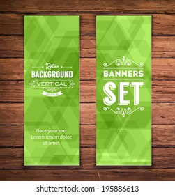 Vector vertical banners with abstract green hexagonal background