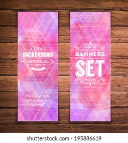 Vector vertical banners with abstract pink and violet hexagonal background