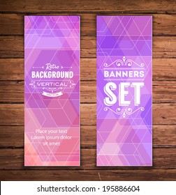 Vector vertical banners with abstract purple hexagonal background