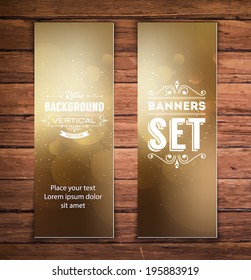 Vector vertical banners with blurry glittering bokeh background