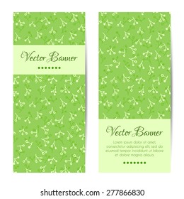 Vector vertical banners, cards set. Green floral pattern