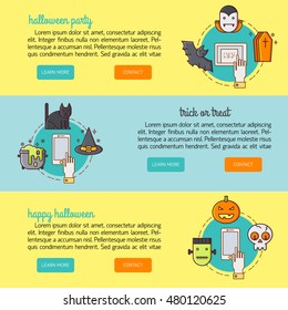Vector vertical banners with halloween elements. Trick or Treat template banners set in in modern line style.