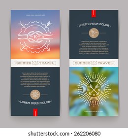Vector vertical banners with line drawing Nautical and summer travel signs and emblems