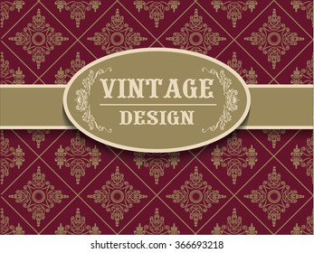 Vector for vertical banners with ornamental frame and seamless patterned background. Wedding invitation design, Greeting Card, packaging in vintage style